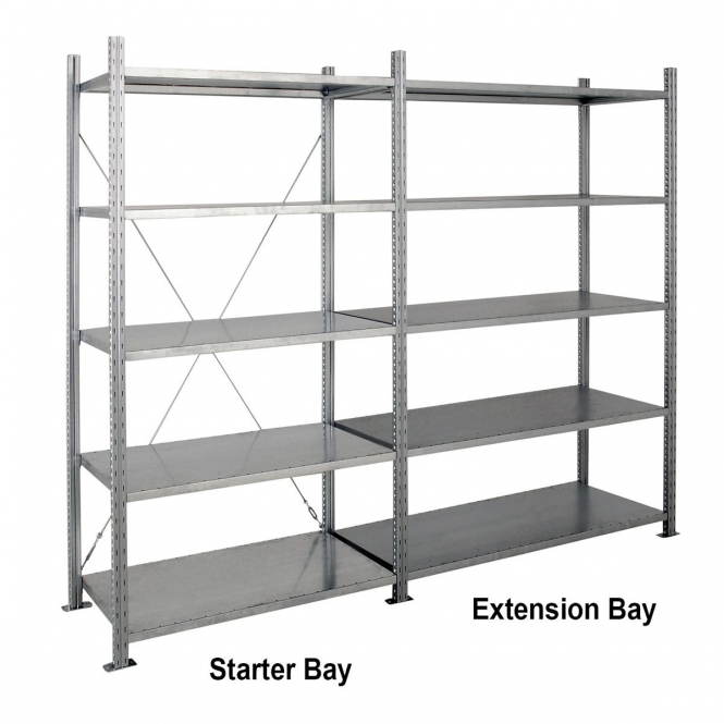 Medium-Duty Galvanised Shelving Extension Bay, 5 Shelves, 3000h x 1000w x 500d mm, 310kg UDL