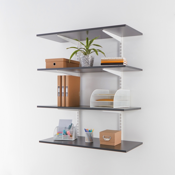 Office Wall Mounted Shelving Kits In White With Graphite Grey Melamine Shelves