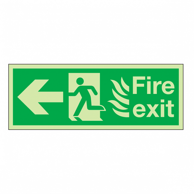 Fire Exit Flames Man Arrow Left Safety Sign