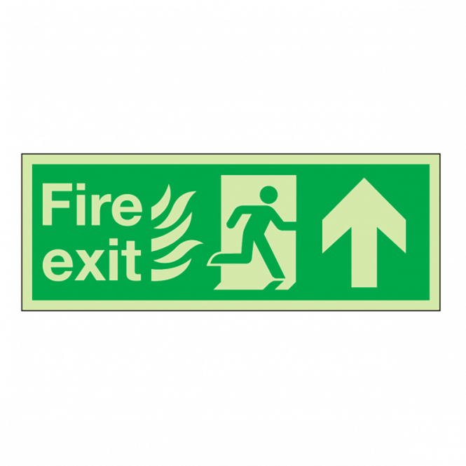 Fire Exit Flames Man Arrow Up Safety Sign