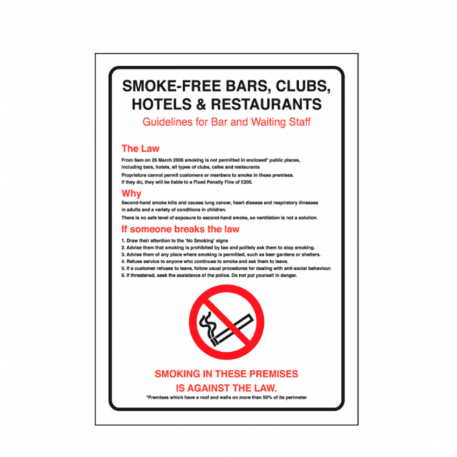 Smoke Free Bars Clubs Safety Sign