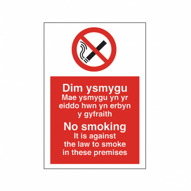 No Smoking Welsh Against Law Except Designated Safety Sign